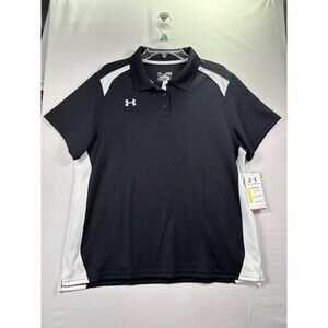 Under Armour Polo Shirt Womens Large Black HeatGear Loose Fit Athletic Golf NwT